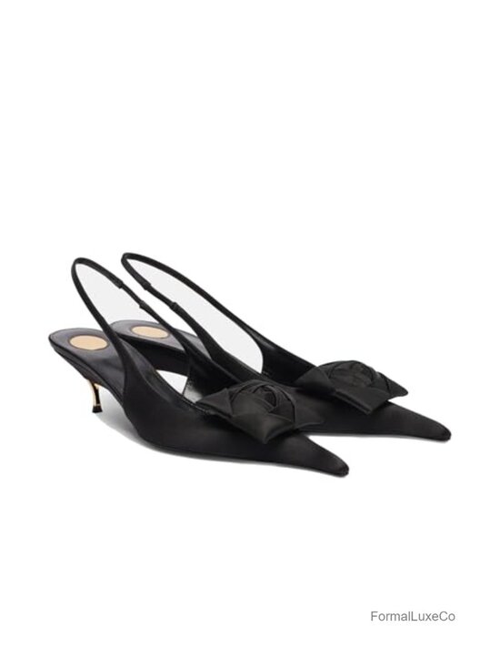 Slingback Heels Floral Appliqués Pointed Toe Stiletto Kitten Heels Party